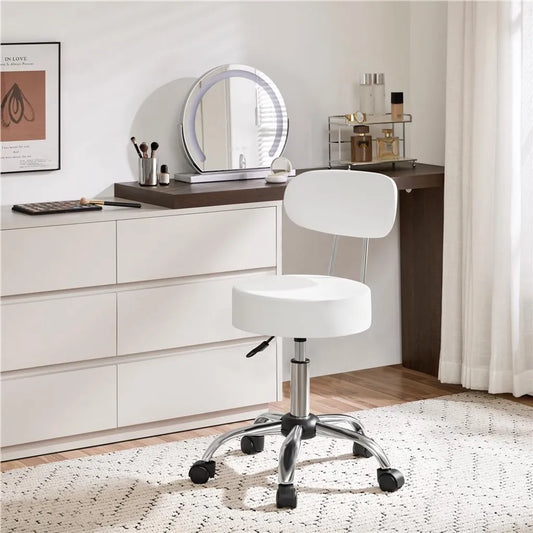 Yaheetech Make-up Kruk met 360° Draaibare Zitting en Wielen - Wit - 52 x 44,5 x 75,5-85 cm