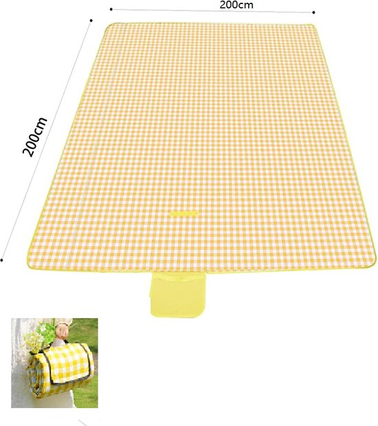 Fuegobird- Picknickdeken-200 x 200 cm-Stranddeken- Opvouwbare campingdeken- Waterdicht- Zanddichte picknickmat- Draagbare tuin-strandmat- Machinewasbaar- voor kamperen- Tuin- Park- Strand-geschikt voor kinderen's kruipdeken (geel)
