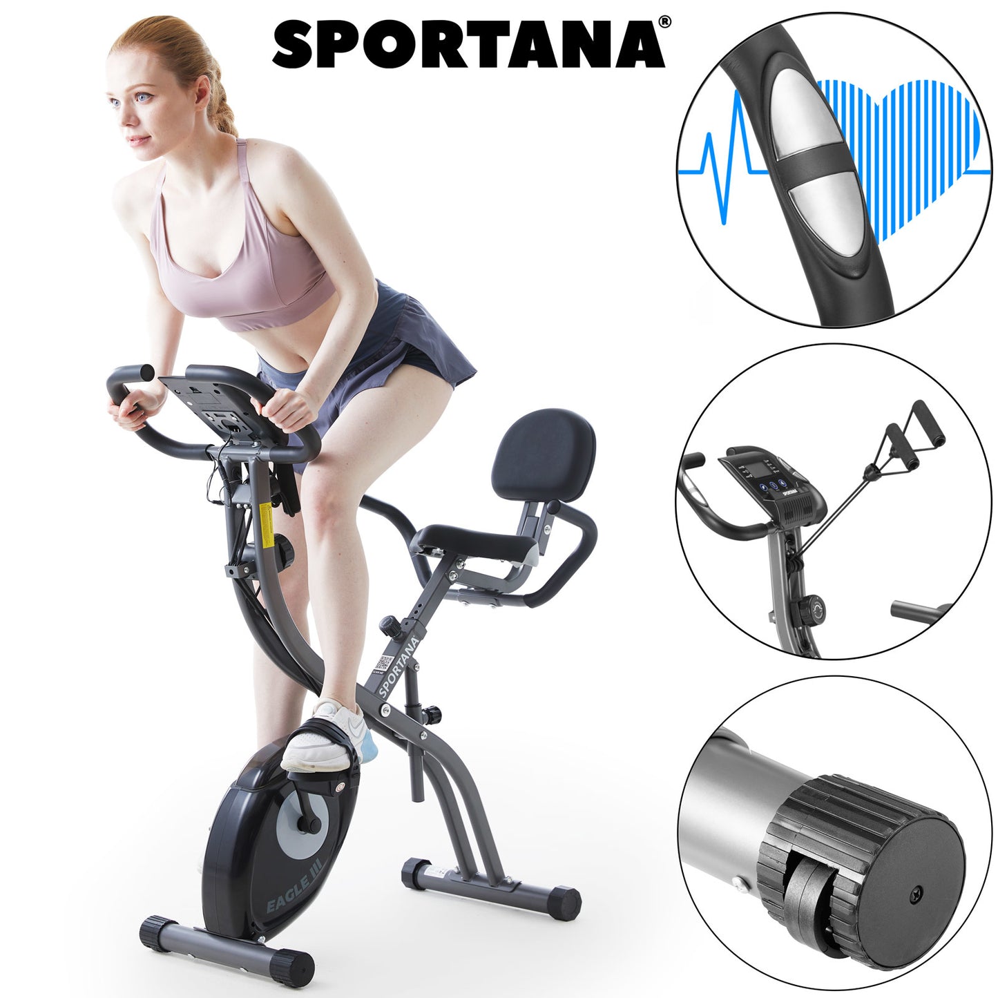 Sportana Hometrainer Eagle 3 - Inklapbaar 10 Niveaus – Zilver Zwart