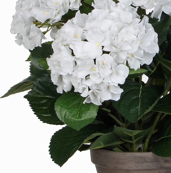 Mica Decorations Kunstplant Hortensia - wit - 45 cm - in pot - Kunstplanten/nepplanten