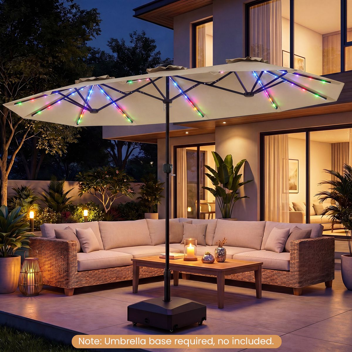 Coast Dubbele tuinparasol - rechthoekig met ledverlichting - 400 x 210 cm - beige