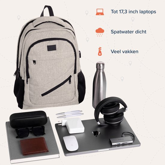 TRVLMORE Rugzak met Levenslange - Rugtas met 17 Inch Laptopvak - Schooltas - Spatwaterdicht - Heren en Dames - Jongens en Meisjes - 36L - Champagne