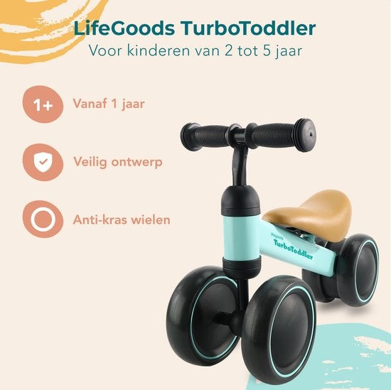 LifeGoods TurboToddler Loopfiets - Speelgoed Vanaf 1 jaar - Kinderstep - Mintgroen