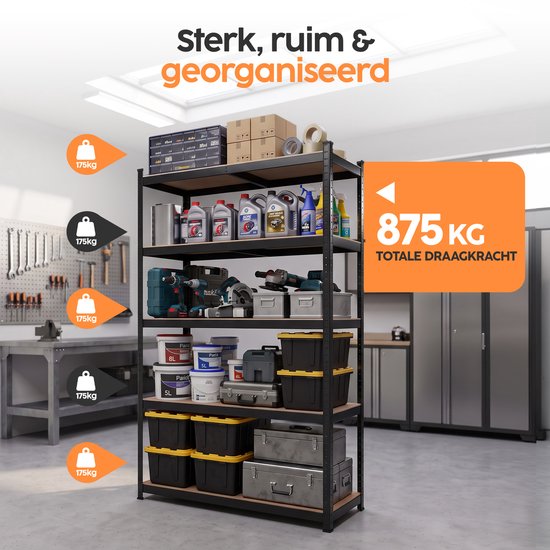 Infinity Goods Stellingkast Zwart - Set van 2 - 180x90x40 cm - Metalen Opbergrek - Voorraadkast - Magazijnstelling 5 Planken - Max. 175kg Per Plank, 875kg Totaal