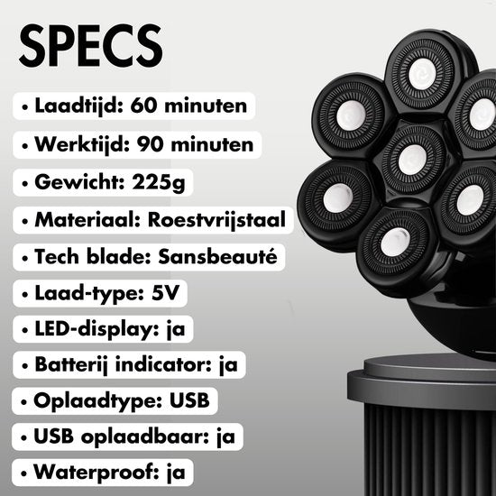 6-in-1 Scheerapparaat Mannen – Trimmer - Tondeuse - Sansbeauté® SkullSharp PRO - Electric Face & Head Shaver - Hoofd Kaal Scheren – Nat & Droog - Draadloos Opladen - Elektrisch