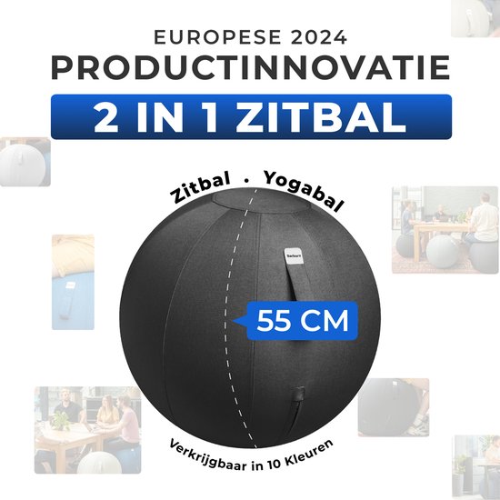 Backerz Zitbal 55 CM - Zitballen met Hoes Linnen - Ergonomische Bureaustoel Kantoor en Thuis - Luxe Yoga Bal - Zwart 2