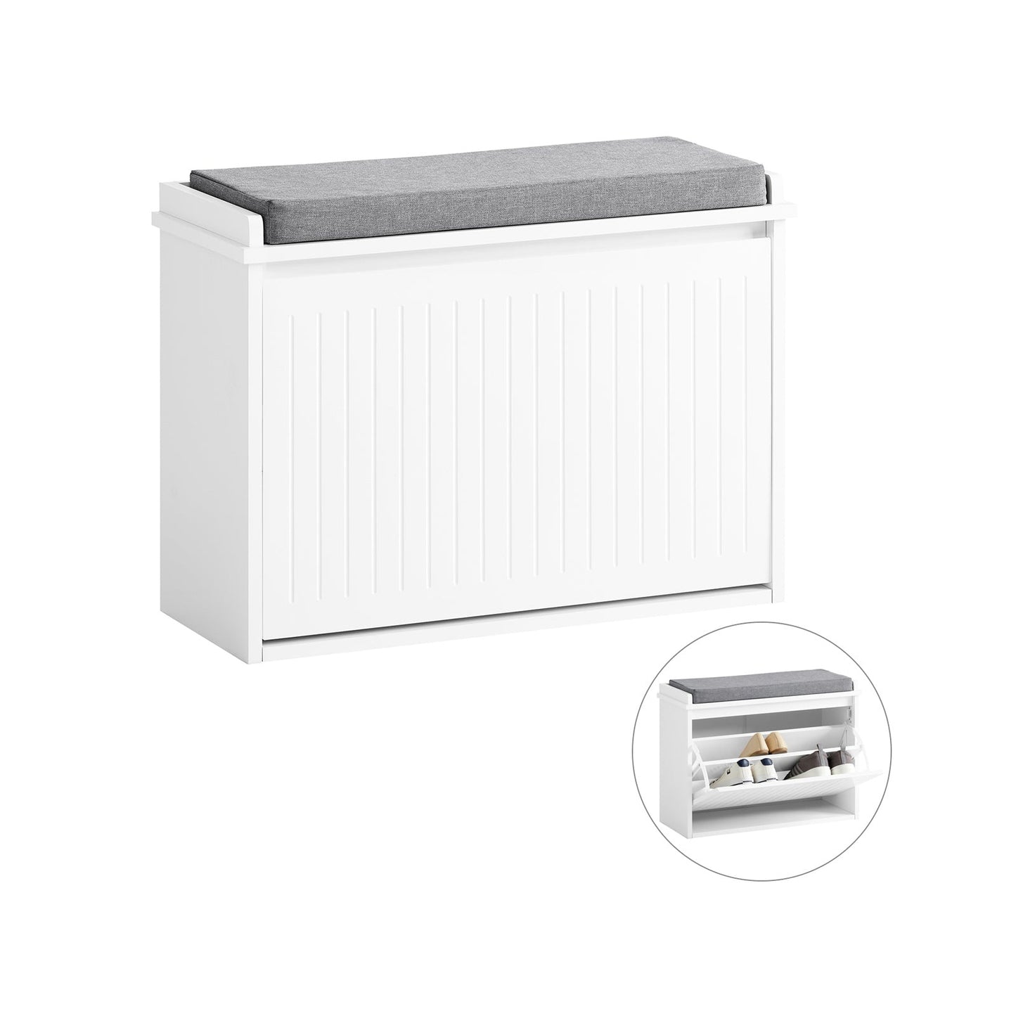 SoBuy Schoenenbank met 1 lade - Max. 150 kg - 60 x 26 x 46 cm - Wit/ Grijs