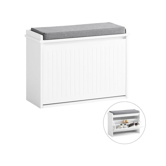 SoBuy Schoenenbank met 1 lade - Max. 150 kg - 60 x 26 x 46 cm - Wit/ Grijs