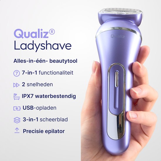 7 in 1 Ladyshave - Epileerapparaat Dames - IPX 7 Waterdicht - Oplaadbaar - Bikinitrimmer - Scheerapparaat Vrouw Intiem - Ladyshaves voor Vrouwen - Epilator - Trimmer Vrouw - Qualiz®