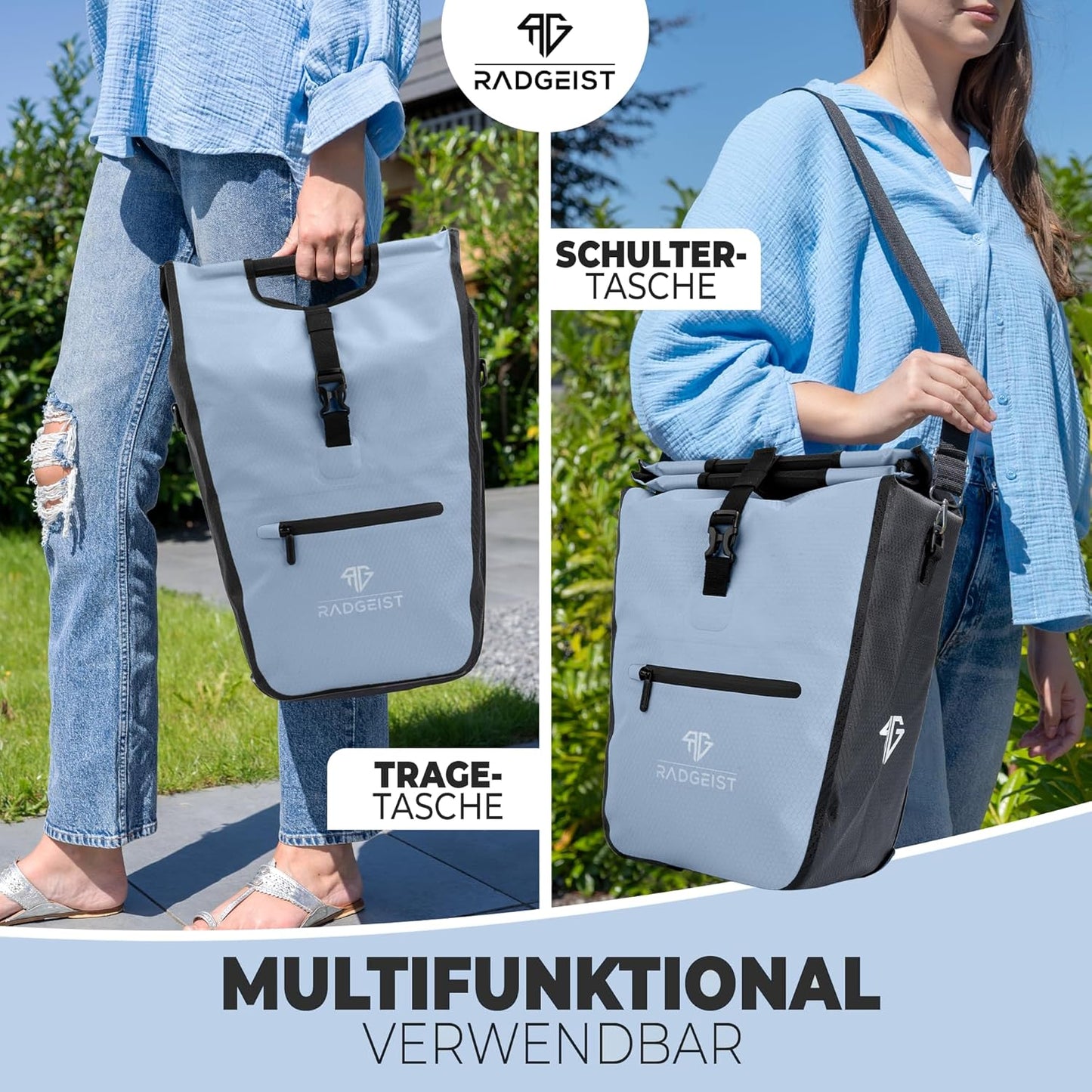 RADGEIST fietstas voor bagagedrager I fietstas shopper met uitneembare koeltas I boodschappentas & boodschappendraagtas 22-28 liter - blauw