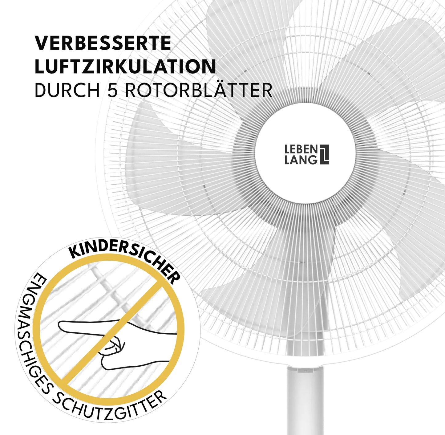 LEBENLANG Staande Ventilator – Stil - met Afstandsbediening - LED-Display - 5 Modi - Oscillerend, Energiebesparend – Voor Woon en Slaapkamer - Ø 45cm