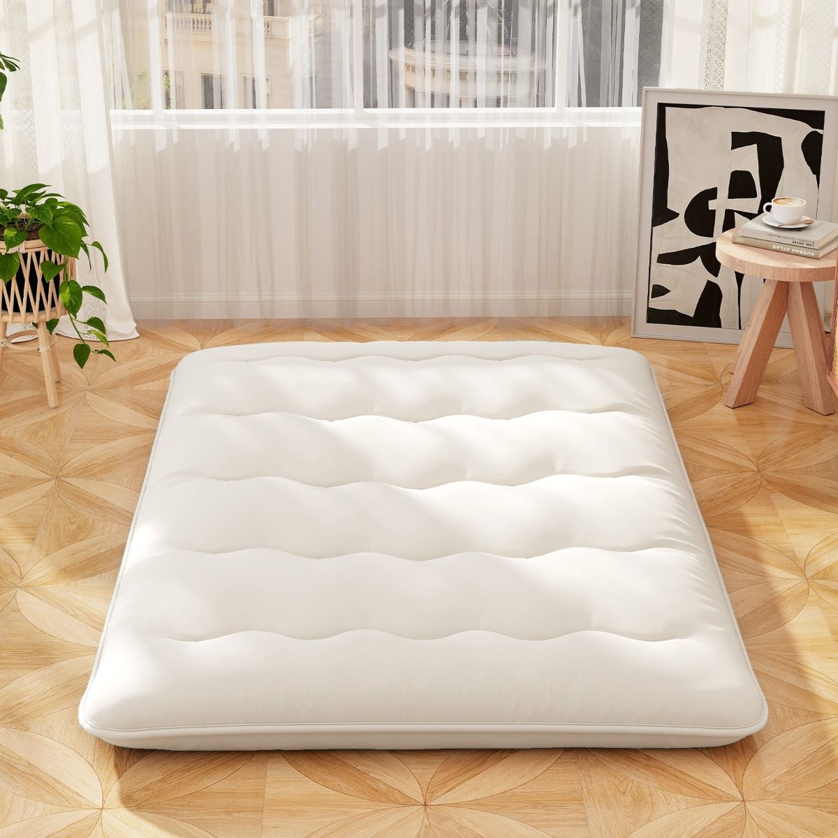 Coast Futonmatras - Opvouwbare vloer- en slaapmat - Wasbare hoes - Beige/Blauw/Bruine beer