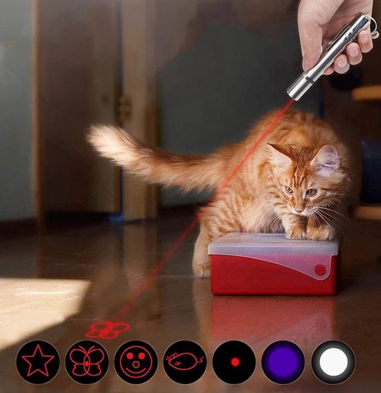 Tech Essentials 7-In1 Laserpen - Rood - Oplaadbaar - Patronen - UV Licht - Laslampje - Laser Kat - Hond - Kattenspeelgoed - Hondenspeelgoed - Puppy - Poes - 2-Pack