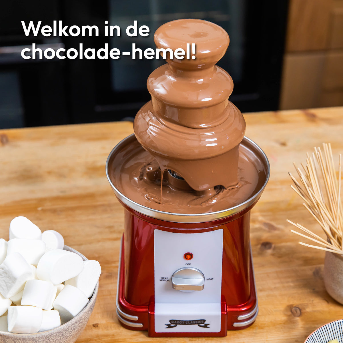 Gadgy - Chocolade fontein - Chocolade fondue - Gemakkelijk schoon te maken - 90 Watt - Rood