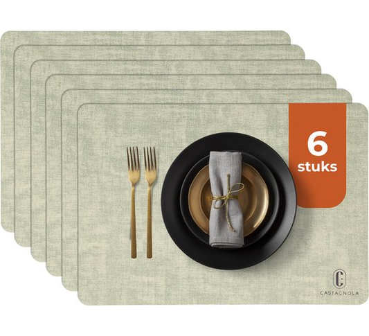 Castagnola Lederlook Placemats - Antislip Placemat van Kunstleer - Waterafstotende Onderlegger - Onderzetter - Placemats kunststof - 6 Stuks - 45 x 30 cm - Gemêleerd groen