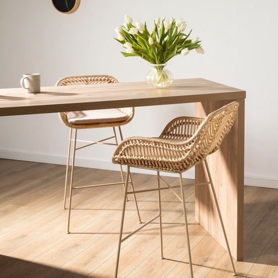 Nunuhai - Set van 2 rotan barkrukken met beige poten, hoogte 68 cm