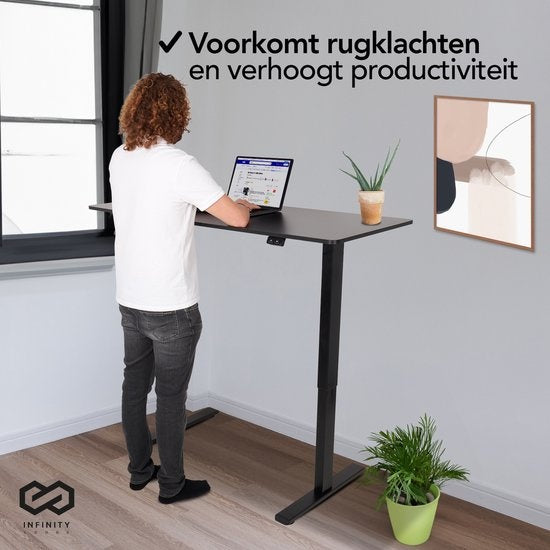 Infinity Goods Zit Sta Bureau - Elektrisch Verstelbaar In Hoogte - 140 x 60 CM - Zwart