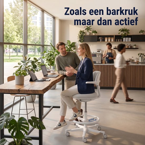 Backerz Ergonomische Werkkruk met Voetsteunring - Bureaustoelen voor Volwassenen - Volledig Verstelbaar, tot 120kg - Office Chair - Gamestoel - Wit