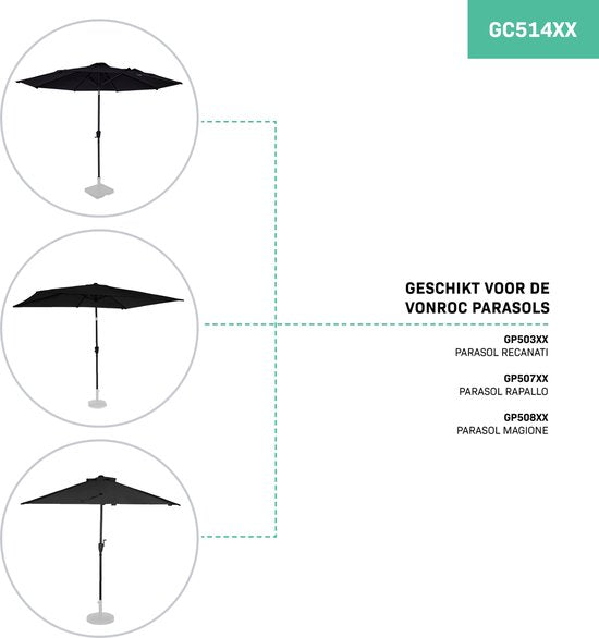 VONROC Parasolhoes  – Zwart - Maat Small - 190x30 cm
