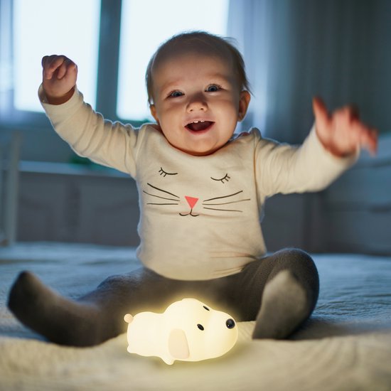 Vulpes Goods® Nachtlampje Kinderen - LED Licht & 8 Kleuren – Nachtlampje Babykamer – Puppy – USB-Oplaadbaar – Dimmer – Timer – Draadloos - Kindvriendelijk
