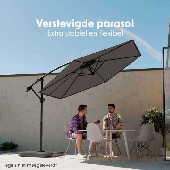 LifeGoods Zweefparasol - Rond Ø300 cm - UPF 50+ en Waterdicht - Donkergrijs