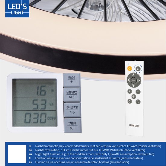 LED’s Light plafondventilator met verlichting 48 cm – Ventilatiesnelheid en bediening met afstandsbediening - Plafondlampen met Ventilator & Lamp - Zwart