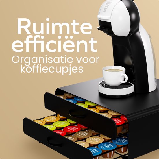 KitchenBrothers Capsulehouder - Koffiecups houder - met Lade - Geschikt voor Dolce Gusto - 72 Capsules - RVS - Zwart
