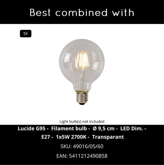 Lucide ARTHUR - Hanglamp - 5xE27 - Zwart