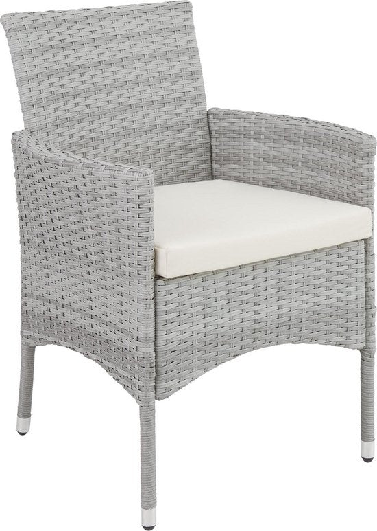 tectake® - wicker meubelen tuinset met verwisselbare hoezen, 2 stoelen en tafel met glazen blad, 2x outdoor loungestoelen met armleuningen en tuintafel, tuinmeubelset, balkonmeubilair - lichtgrijs - poly-rattan