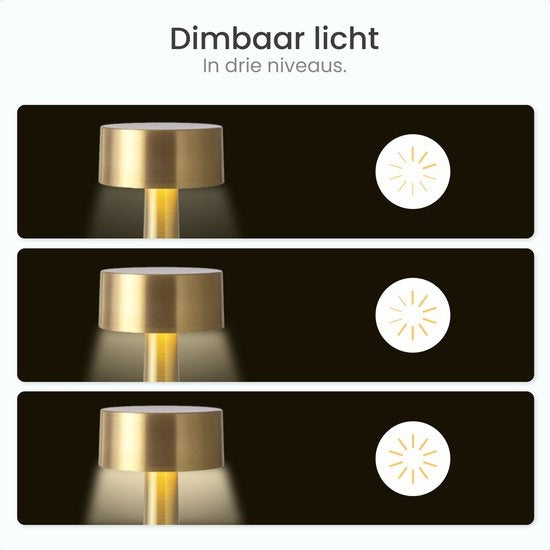 Goliving Tafellamp Oplaadbaar – Draadloos en dimbaar – Moderne touch lamp – Nachtlamp Slaapkamer – 21 cm – Goud