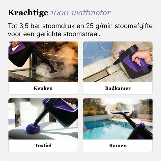 Motionflow 11-Delige Handstoomreiniger PRO - Krachtige 1000W 3,5 bar Stoomreiniger - Reinigingsmachine voor Badkamer, Bank en Vloer - Steam Cleaner Vlekkenreiniger - 3 Meter Stroomkabel