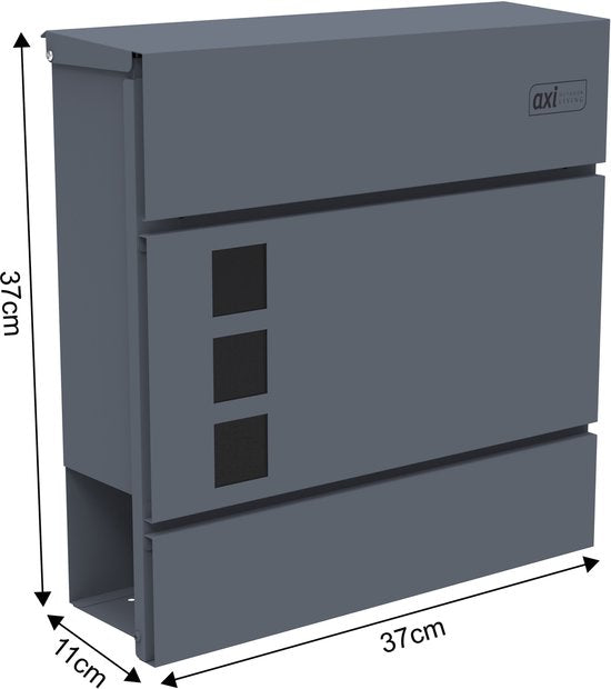 AXI Jonas Brievenbus van Metaal – Antraciet – Stalen Brievenbus met Slot – Wandmodel –37x11x37 cm – Inclusief 2 Sleutels – Met Krantenhouder – Weerbestendig