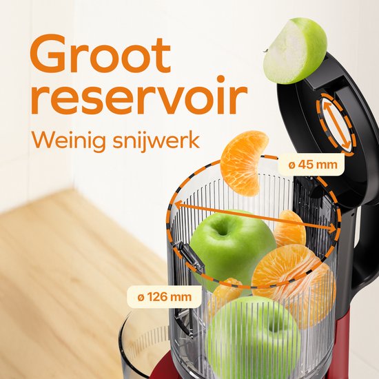 KitchenBrothers Slowjuicer - Verticaal - Juicer - Groenten en Fruitpers - 126 mm - 750 ml - Rood
