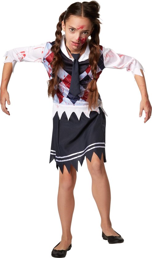 Dressforfun Griezelig schoolmeisje 158 (vanaf 12 jaar) - verkleedkleding kostuum halloween verkleden feestkleding carnavalskleding carnaval feestkledij partykleding - 302209