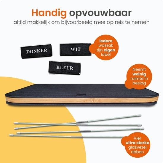 Goliving Wassorteerder 3 Vakken - 150L - Opvouwbare Wasmand Met Deksel - 3 Uitneembare Zakken Met Kleurlabels - 57 x 37 x 66 cm - Zwart
