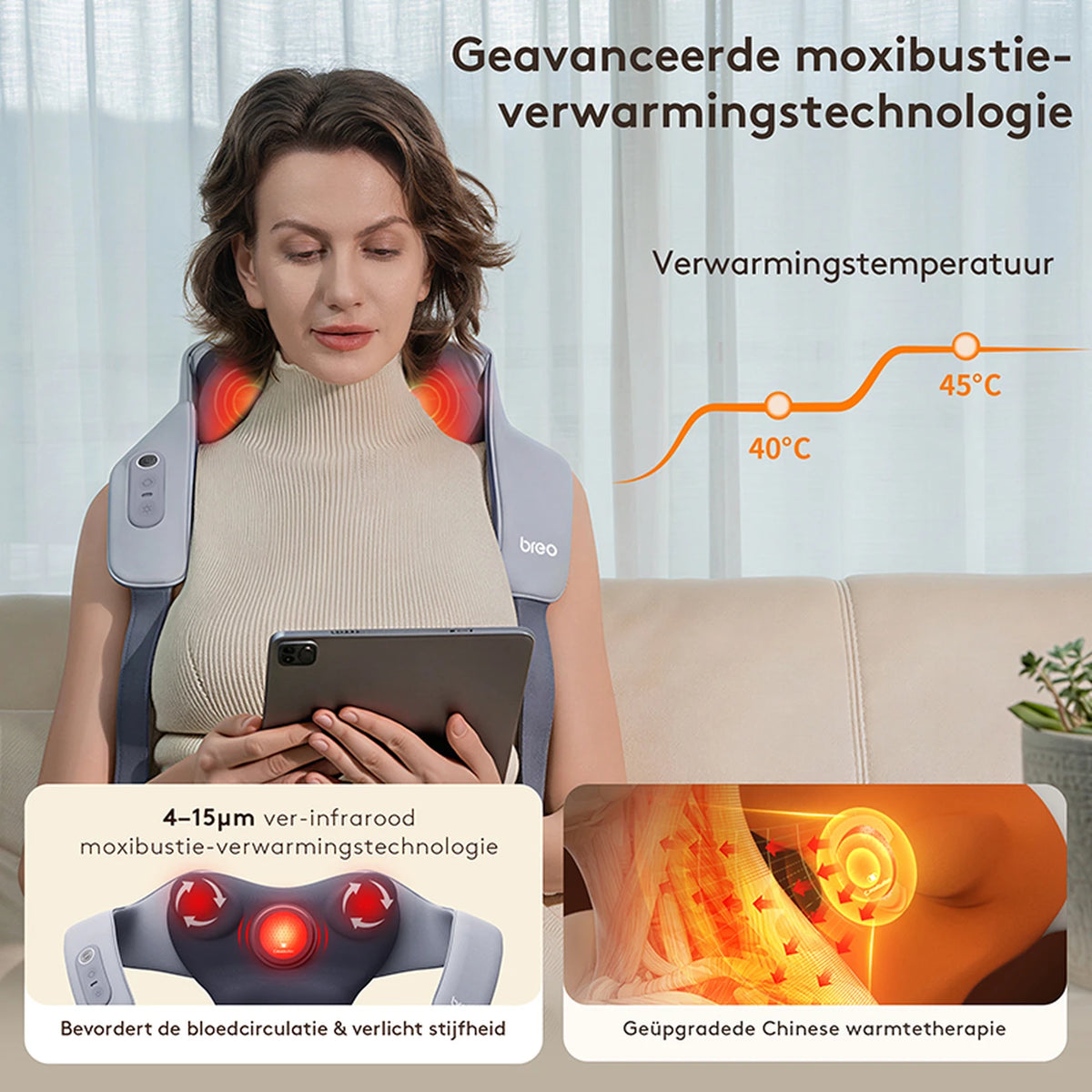 Breo N6 Mini Nekmassageapparaat met Warmte - Draadloos - 80 Minuten - Nek en Schouders