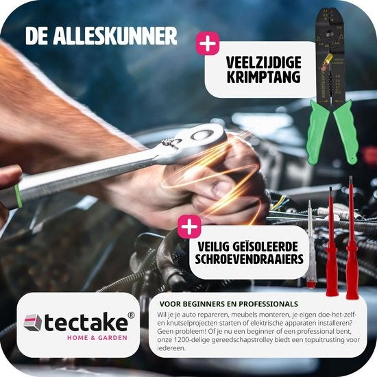 tectake® gereedschapskoffer, gereedschapsset, gereedschapskoffer gevuld 1200-delig, gereedschapstrolley, gereedschapskist met 4 niveaus, aluminium koffer met wielen en telescoophandgreep - zwart