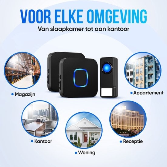 Strex Draadloze Deurbel met 2 Ontvangers Op Batterij - Plug & Play - 300 Meter - 4 Volume / 58 Melodieën - IP55 Waterdicht