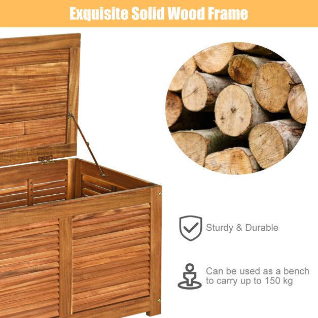 Coast Acaciahouten Opbergbox Tuin - 150 kg Draagvermogen, Buiten, Kussens - 120 x 45 x 45 cm - Acaciahout - Natuur