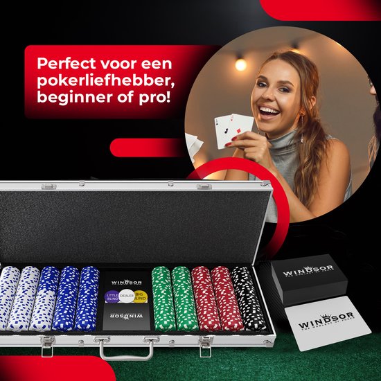Windsor Pokerset - 500 Chips - PokerKleed - Blinds - Kaarten - Pokerchips - Poker Fiches