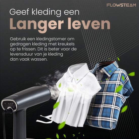 FLOWSTEAM® Luxe Kledingstomer - Handstomer & Reisstomer - Stoomapparaat Kleding - 25 Min Stomen - Matte Gray Edition