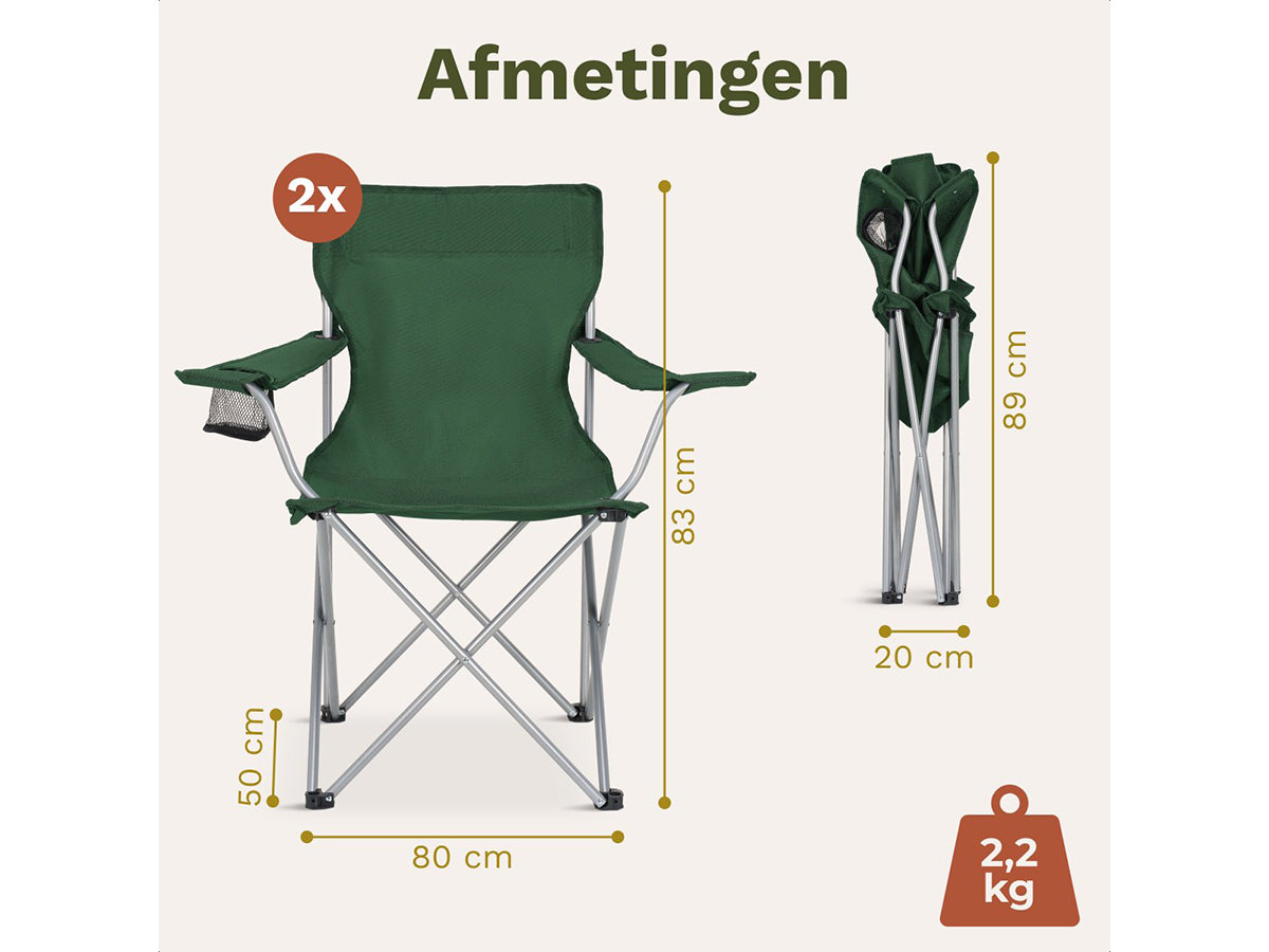 Trvlmore Campingstoelen Basic Set van 2 - Zwart - Lichtgewicht 2,2 kg - Draagvermogen 120 kg