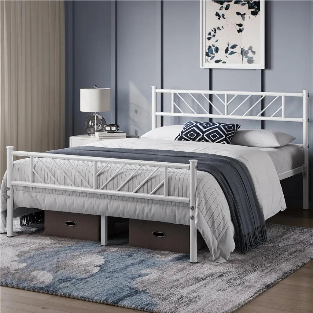 Yaheetech Metalen Bedframe - Lattenbodem - 140 x 200 cm - 32 cm Opbergruimte - Wit