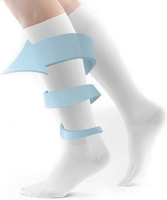 MYCARE+ Compressiesokken - Sport Compressie Kousen - Bloedcirculatie - Pijnpreventie - Ondersteunend - Duopack - Wit - Maat 41-46 - 2 Paar