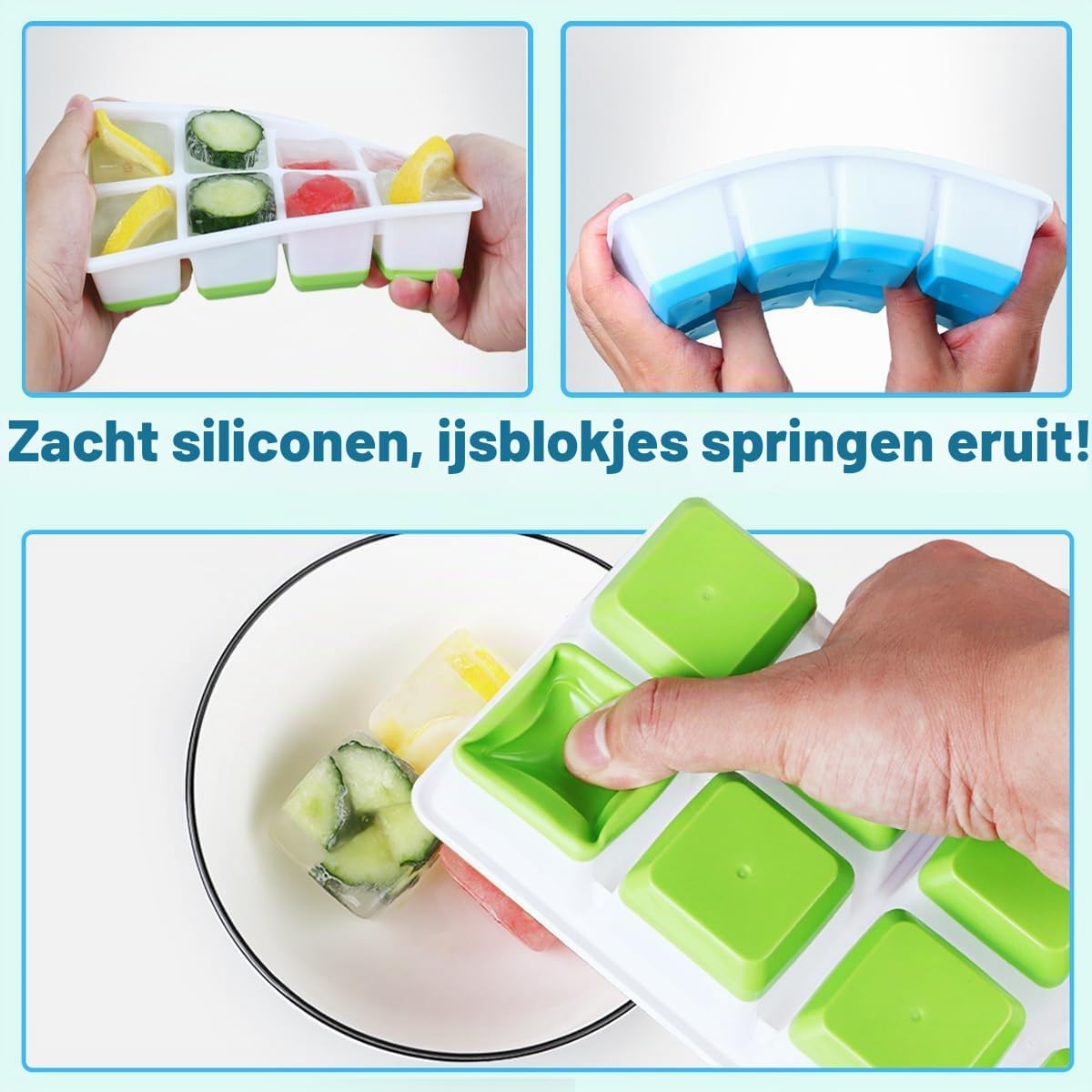 Siliconen IJsblokjesvorm Groot met Deksel Set van 2 - IJsblokjes van 4,5 x 4,5 x 4 cm - BPA-vrij en Stapelbaar - Roze