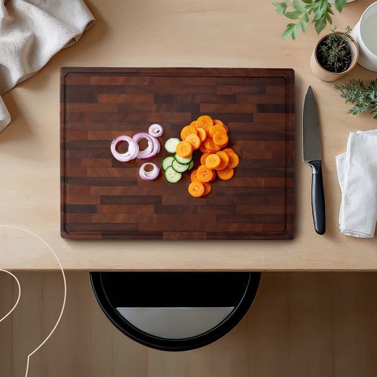 Deleca Walnoot Kopshouten Snijplank - Dubbelzijdig met Sapgeul / Handgrepen - Groot en Dikke Hakblok - Voor Keuken, Duurzame Snijplanken, Serveerplank, Kaasplank, Borrelplank, Tapasplank - Walnoten Hout - Zonder Plastic - 51x38x3.8 cm