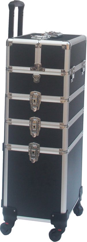 VDD - visagiekoffer - make up koffer - Make up trolley - Kappers koffer - Beautycase - Cosmetica koffer - Met Wielen - Zwart - 26 x 35 x 70cm