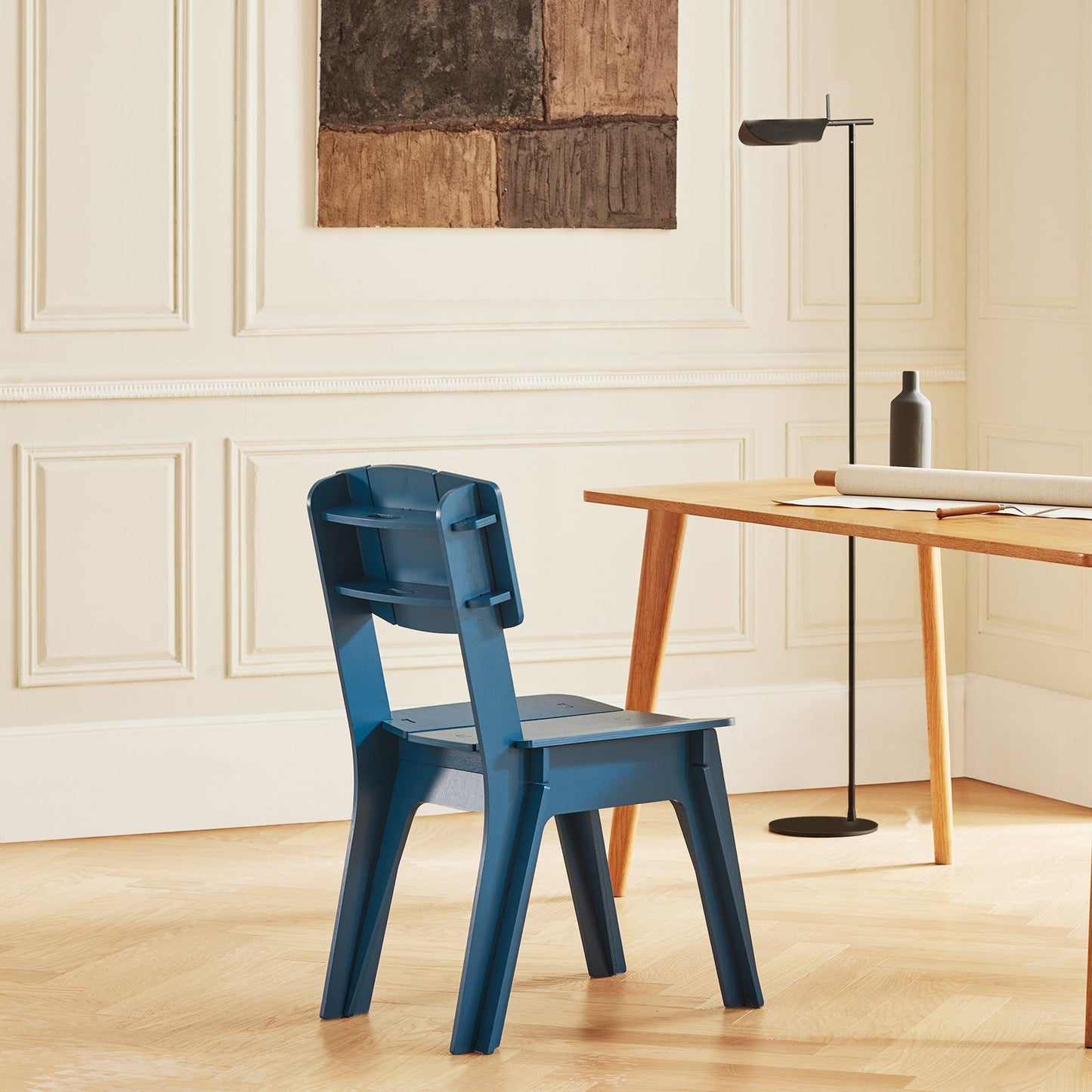SoBuy HFST01-B Ergonomische Designstoel – Stijlvolle Houten Eetkamer- en Bureaustoel in Blauw
