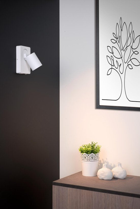 Lucide NIGEL - Bedlamp / Wandlamp - LED Dim to warm - CCT - GU10 - 1x5W 2200K/3000K - Met USB oplaadpunt - Wit