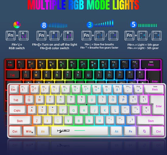 HXSJ L500 - Draadloze Gaming Toetsenbord - RGB - Tri mode - Qwerty Toetsenborden - Wit